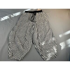 Cheyenne Striped Harem Pants Black White Linen Blend Boho Slouchy S/M NEW
